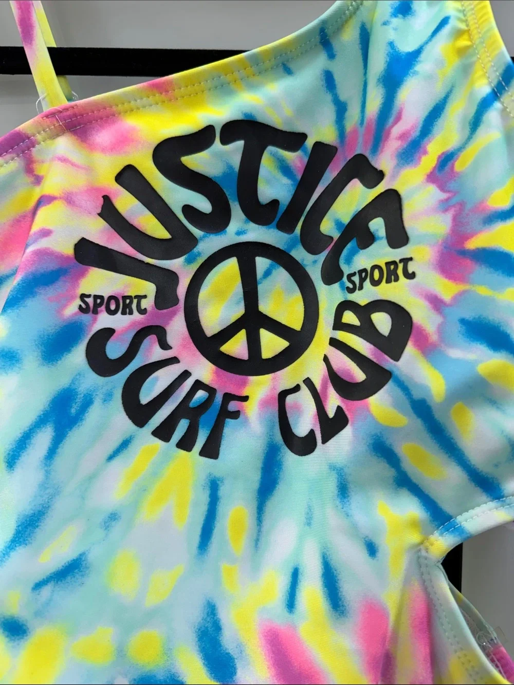 Justice Tie-Dye One-Shoulder Surf Club Swimsuit - Yellow, Blue, Pink